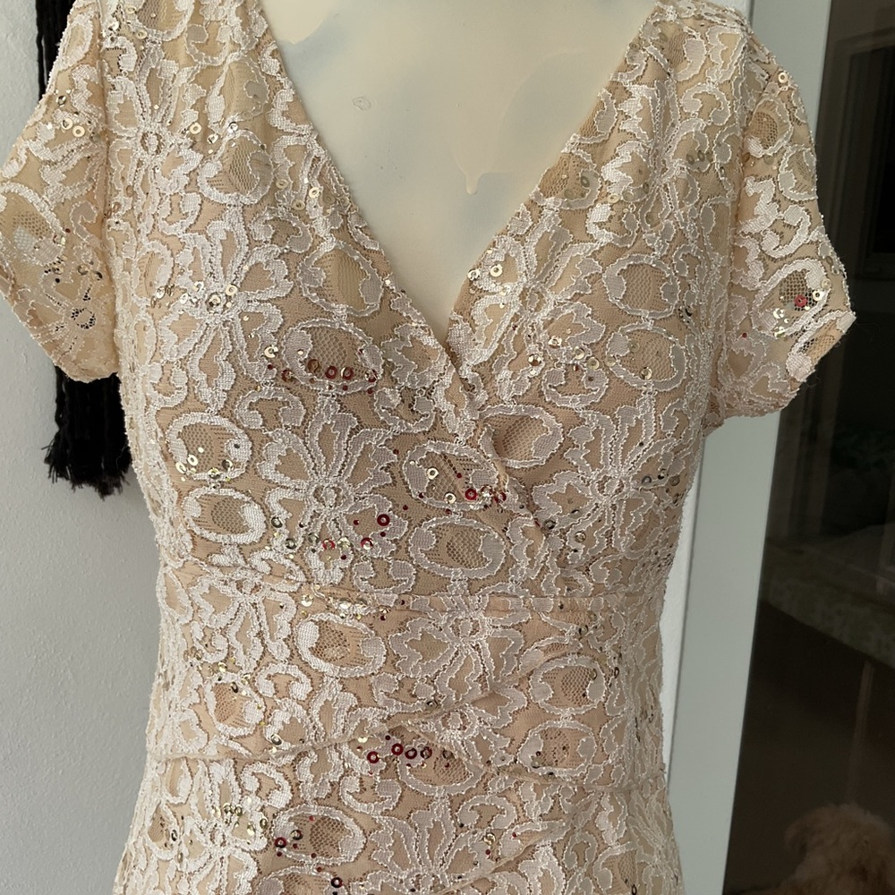 Scarlett lace sequined dress size 10 IVORY Bodycon knee Length